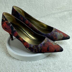 Nine West High Heels Womens 9.5 M Red Green Black Floral 3 Inch Heels